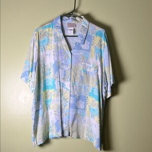 NY Collection Light Blue and Green Floral Shirt
